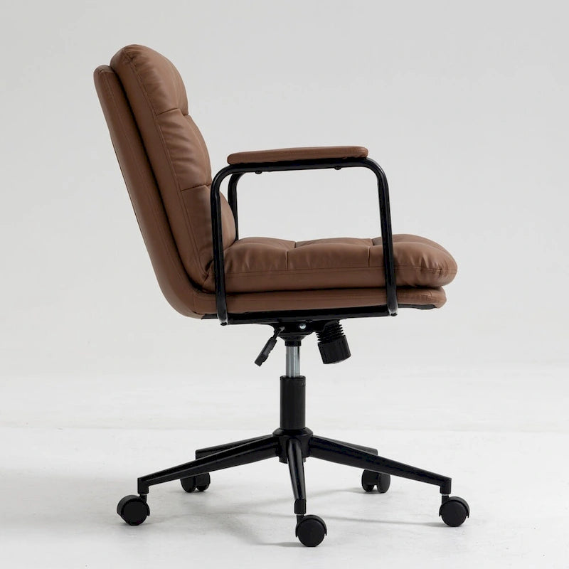 Chaise de bureau ergonomique en cuir PU noir/marron mi-dossier, avec dossier inclinable, hauteur et accoudoirs réglables et roulettes, pour 1 personne