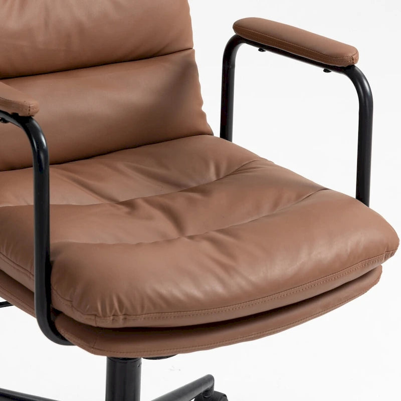 Chaise de bureau ergonomique en cuir PU noir/marron mi-dossier, avec dossier inclinable, hauteur et accoudoirs réglables et roulettes, pour 1 personne