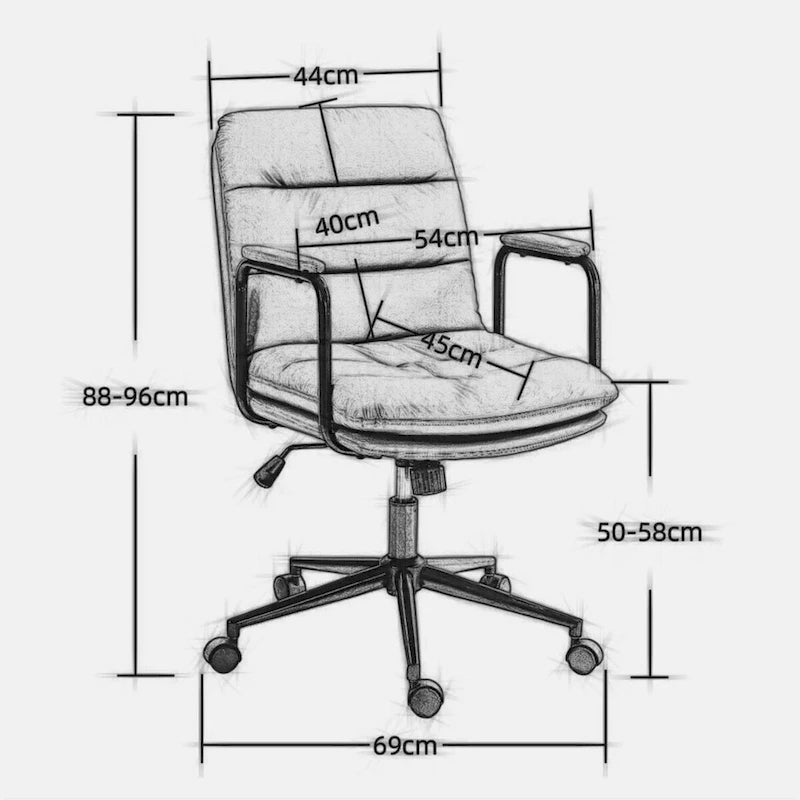 Chaise de bureau ergonomique en cuir PU noir/marron mi-dossier, avec dossier inclinable, hauteur et accoudoirs réglables et roulettes, pour 1 personne