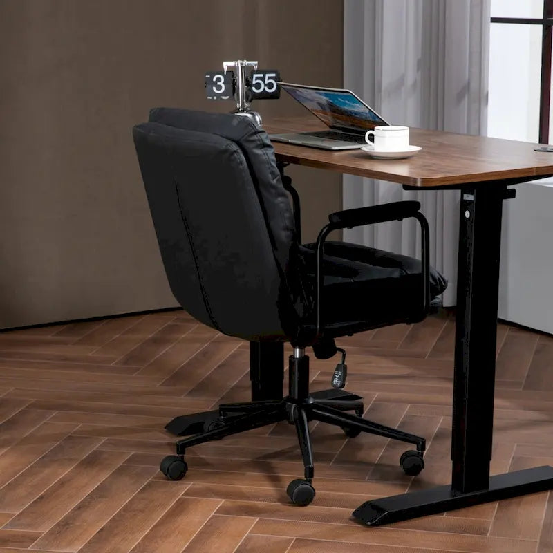 Chaise de bureau ergonomique en cuir PU noir/marron mi-dossier, avec dossier inclinable, hauteur et accoudoirs réglables et roulettes, pour 1 personne
