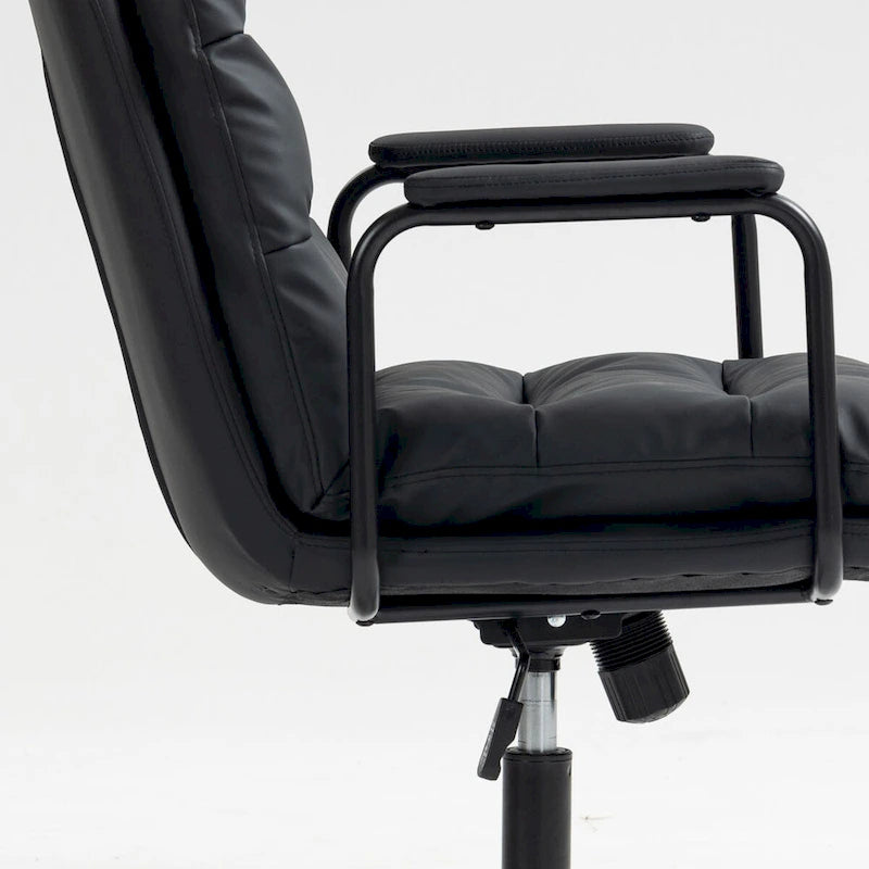Chaise de bureau ergonomique en cuir PU noir/marron mi-dossier, avec dossier inclinable, hauteur et accoudoirs réglables et roulettes, pour 1 personne