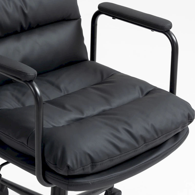 Chaise de bureau ergonomique en cuir PU noir/marron mi-dossier, avec dossier inclinable, hauteur et accoudoirs réglables et roulettes, pour 1 personne