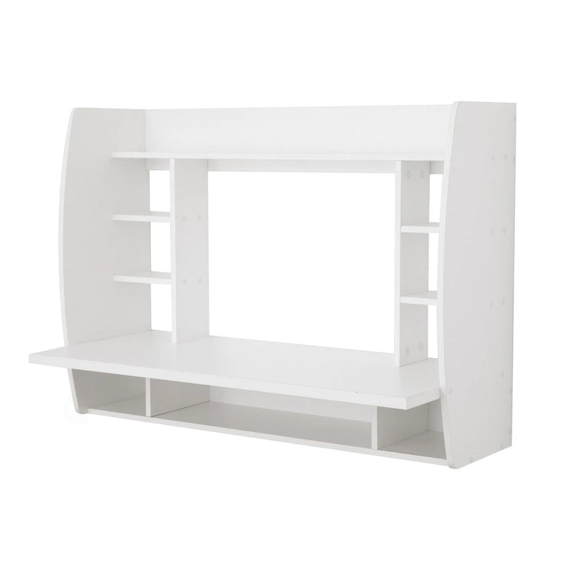 Bureau flottant mural avec étagères, 1 place, Noir/Brun/Blanc