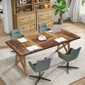 Table de conférence en bois E1 marron de 180 cm avec pieds en métal à transfert thermique, pour 6 à 8 personnes