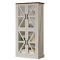 Meuble de cuisine autoportant blanc avec portes vitrées, 168 cm de haut, style ferme