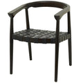 Chaise de salle à manger d'appoint en teck et cuir véritable, fabriquée à la main, avec accoudoirs, marron/marron foncé, pour 1 personne
