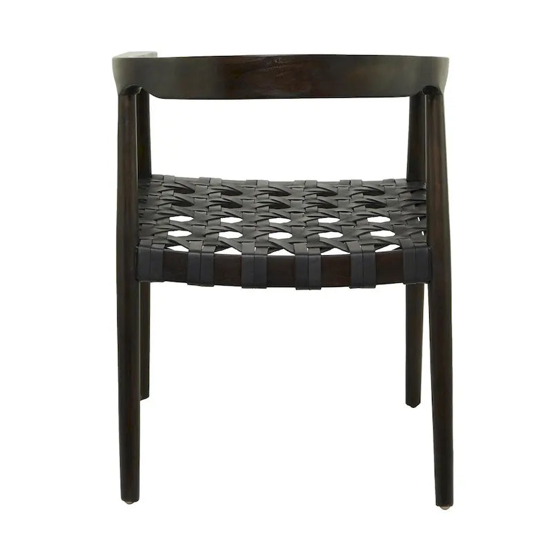 Chaise de salle à manger d'appoint en teck et cuir véritable, fabriquée à la main, avec accoudoirs, marron/marron foncé, pour 1 personne