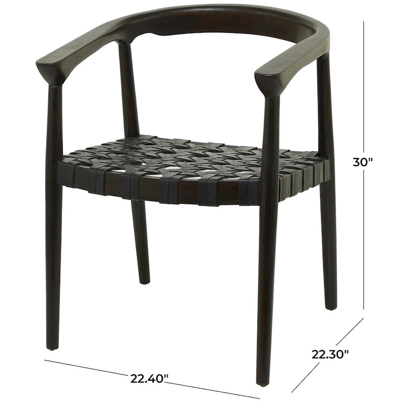 Chaise de salle à manger d'appoint en teck et cuir véritable, fabriquée à la main, avec accoudoirs, marron/marron foncé, pour 1 personne