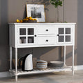 Console de buffet de ferme blanche vieillie avec 2 armoires à façade en verre, 2 tiroirs et étagère inférieure